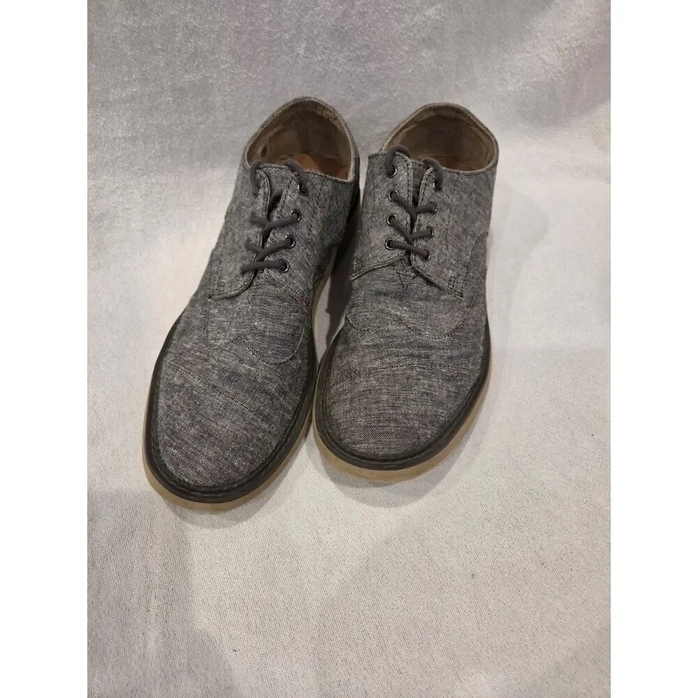 Toms Men Gray Slub Chambray Brogue Shoes Wingtip Canvas Oxford Lace Up Sz 10.5